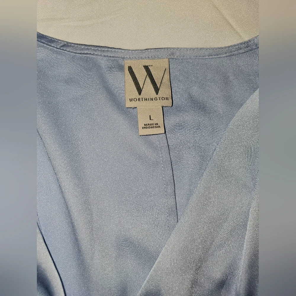 Worthington Soft Blue Wrap Blouse - Picture 15 of 16
